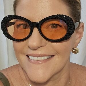 Glamorous Black Rhinestone Sunglasses Handmade New